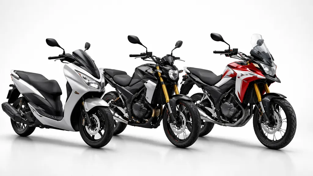 スクーター、ネイキッド、クロスオーバーの125cc三台が並ぶモデル比較写真