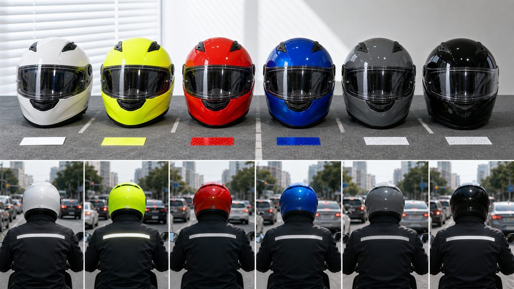 ヘルメット色の視認性ランキングを比較するイメージ
