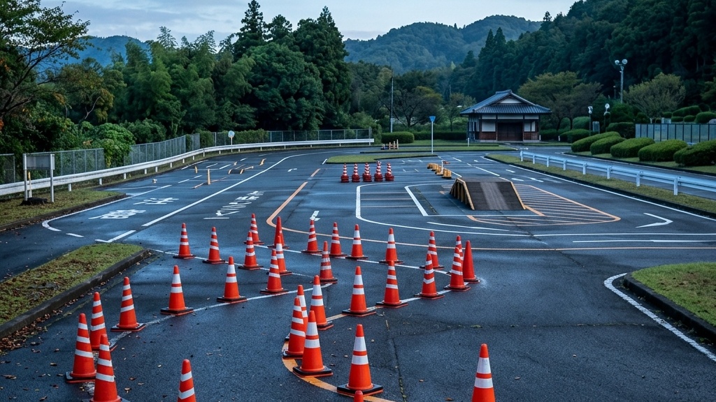 バイク教習コースのスラローム