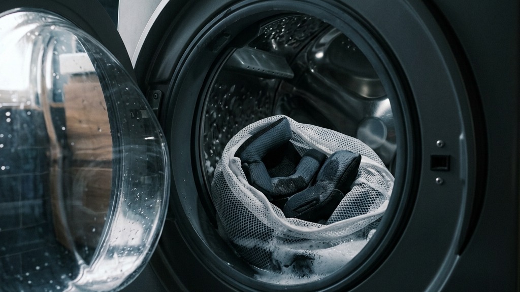 SHOEI Z-7 ヘルメット内装と洗濯ネットの並列写真