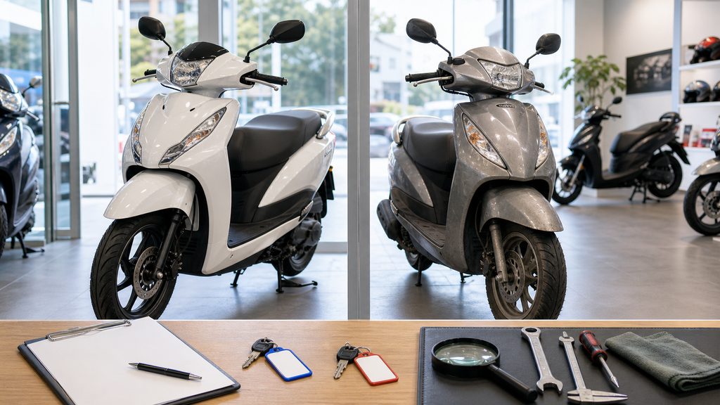 新車スクーターと中古スクーターの比較イメージ