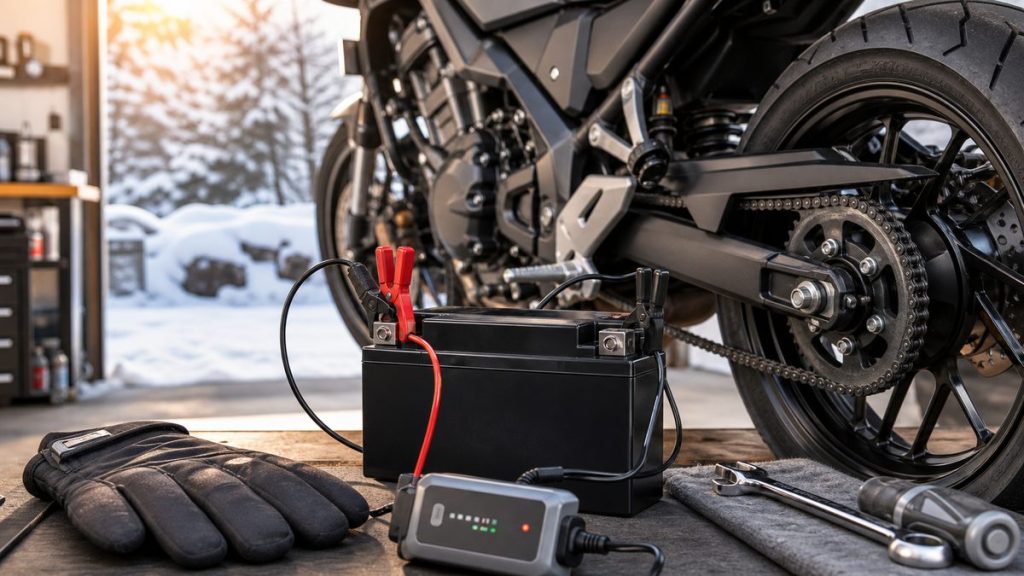 バイクのバッテリーが冬に上がる原因と防止策|保管と充電器おすすめ